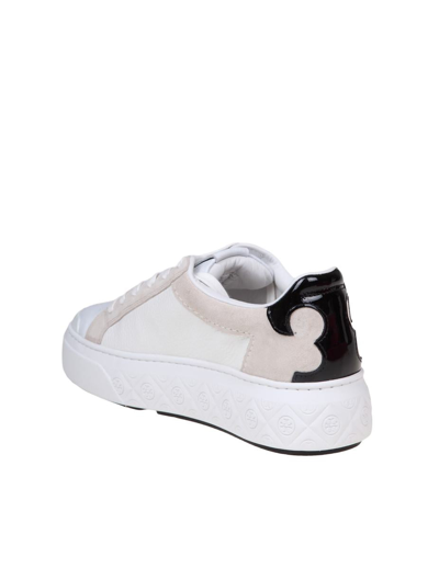 Shop Tory Burch Leather Sneakers In White/black