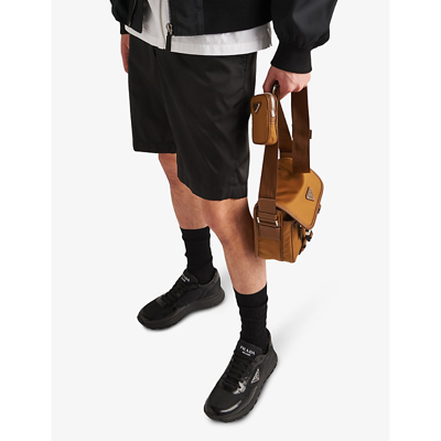 Prada Downtown Nappa Leather And Nylon Sneakers In Black