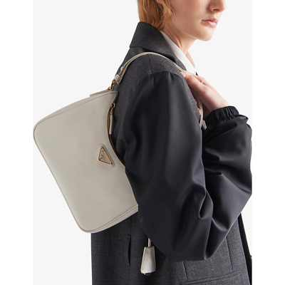Shop Prada Brand-plaque Leather Shoulder Bag In White