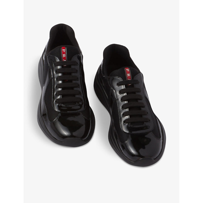 Shop Prada America's Cup Leather And Mesh Trainers In Black