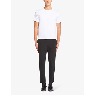 Shop Prada Mens White Logo-embroidered Slim-fit Stretch-cotton T-shirt