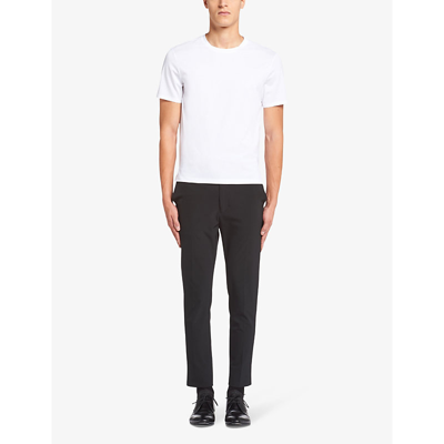 Shop Prada Logo-embroidered Slim-fit Stretch-cotton T-shirt In White