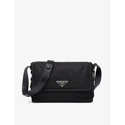 Prada Womens Black Brand-plaque Medium Recycled-nylon Shoulder Bag In Black