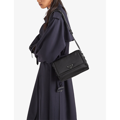 Prada Womens Black Brand-plaque Medium Recycled-nylon Shoulder Bag In Black