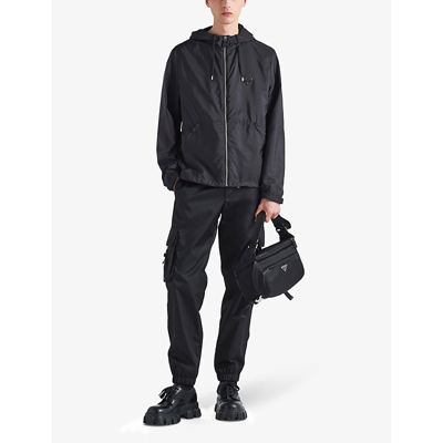 Shop Prada Re-nylon Brand-plaque Recycled-nylon Hooded Jacket In Black