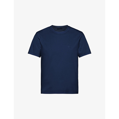 Shop Prada Mens Blue Logo-embroidered Slim-fit Stretch-cotton T-shirt