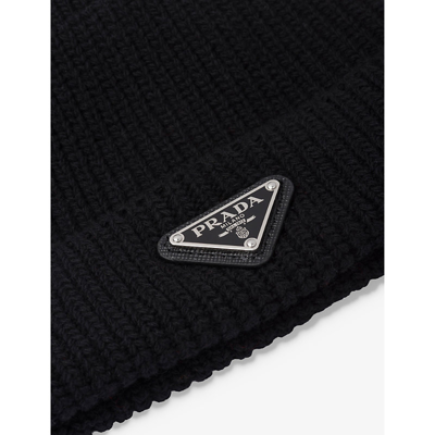 Prada Triangle-logo Wool-cashmere Beanie In Black