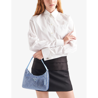Prada Womens Light Blue Crystal-embellished Satin Shoulder Bag In Light Blue