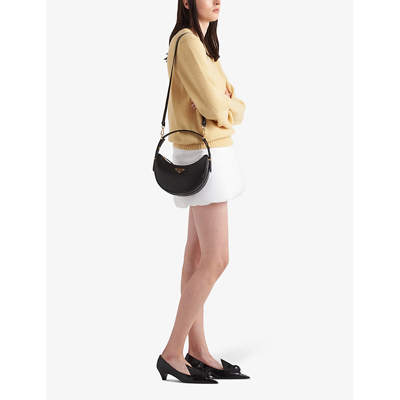 Prada Zip Calf Leather Shoulder Bag In Black