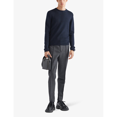 Shop Prada Mens Blue Crewneck Regular-fit Cashmere Jumper