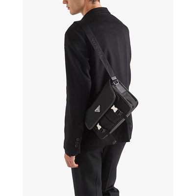 Prada Re-nylon And Saffiano Leather Shoulder Bag In Black