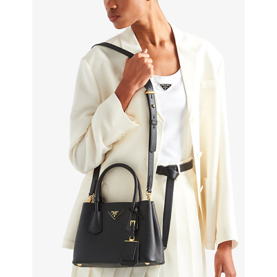 Prada Womens Black Double Saffiano Mini Leather Top-handle Bag In Black