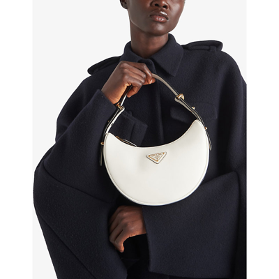 Prada Shoulder Bag With Adjustable Strap And Curved Silhouette In White