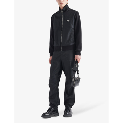 Prada Contrast-trim Brand-plaque Cotton And Recycled-nylon Sweatshirt In Black