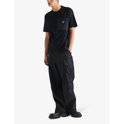 Prada Cotton T-shirt With Nylon Pocket In Black