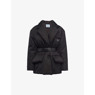 Shop Prada Re-nylon Belted Recycled Nylon-down Jacket In Black