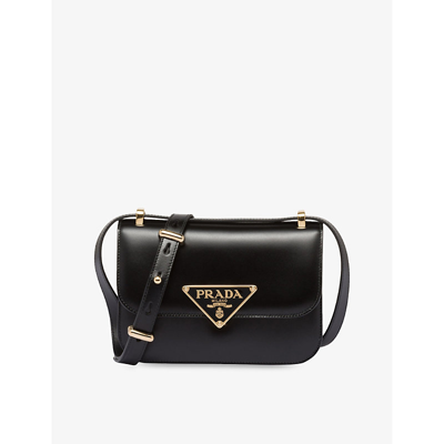 Shop Prada Emblème Brand-plaque Leather Shoulder Bag In Black