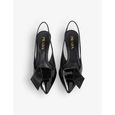 Shop Prada Womens Black Crystal-embellished Sling-back Leather Heeled Courts