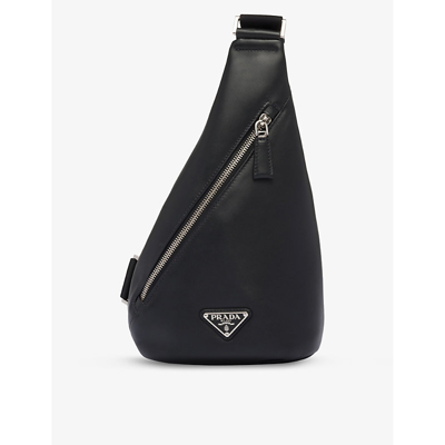Shop Prada Black Brand-plaque Leather Cross-body Bag