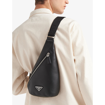 Shop Prada Black Brand-plaque Leather Cross-body Bag