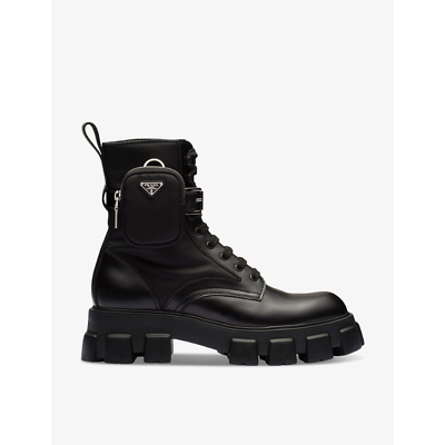 Shop Prada Monolith Platform-sole Leather Ankle Boots In Black