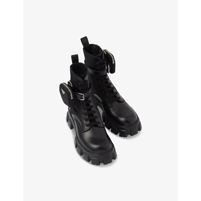 Shop Prada Monolith Platform-sole Leather Ankle Boots In Black