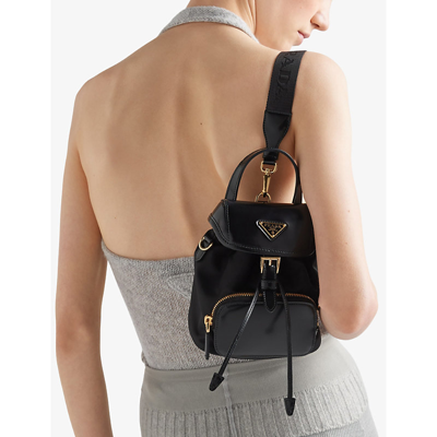 Shop Prada Womens Black Re-nylon Small Recycled-nylon And Leather Backpack