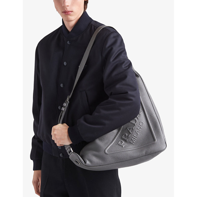 Shop Prada Grey Triangle Large Leather Shoulder Bag