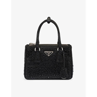 Shop Prada Black Galleria Mini Crystal-embellished Satin Bag