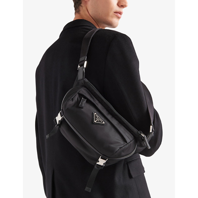 Prada Mens Black Re-nylon Leather And Recycled-nylon Shoulder Bag In Black