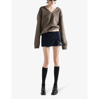 Shop Prada Womens Blue Fringe-trim Wrap Cashmere Mini Skirt