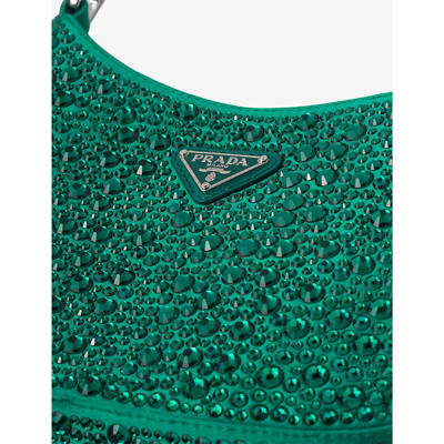 Shop Prada Cleo Crystal-embellished Satin Shoulder Bag In Green