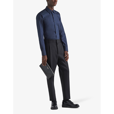 Prada Stretch Popeline Shirt In Blue
