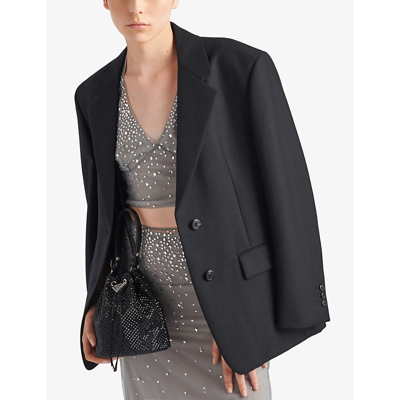Shop Prada Crystal-embellished Mini Satin Shoulder Bag In Black