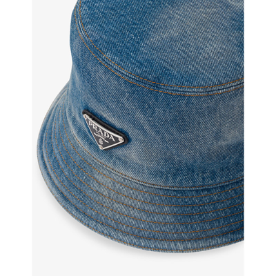 Shop Prada Womens Blue Brand-plaque Wide-brim Denim Bucket Hat