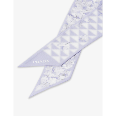 Shop Prada Womens Purple Floral-print Geometric Twill Scarf