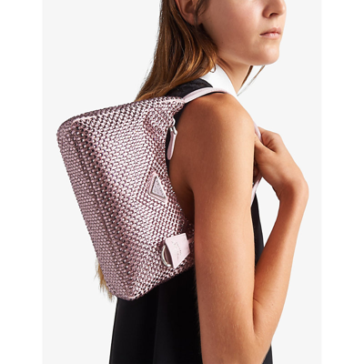 Shop Prada Crystal-embellished Satin Shoulder Bag In Pink
