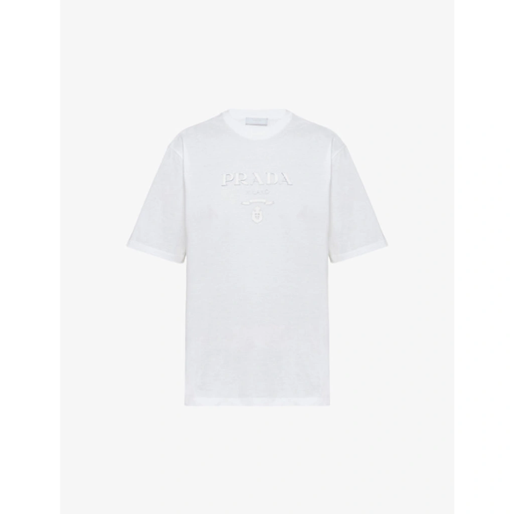Prada Logo-embroidered Crew-neck T-shirt In White | ModeSens