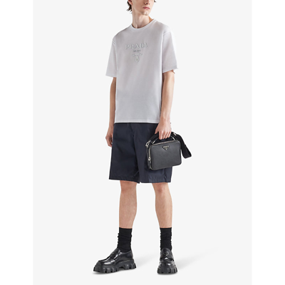 Shop Prada Brand-embroidered Boxy-fit Cotton T-shirt In White
