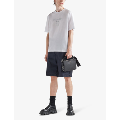 Prada Mens White Logo-embroidered Slim-fit Stretch-cotton T-shirt Xl In White