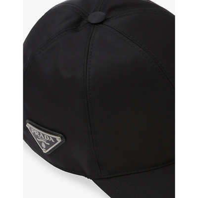 Prada Mens Black Logo-plaque Recycled-nylon Baseball Cap In Black