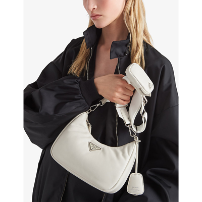 Shop Prada Womens White Re-edition 2005 Leather Shoulder Bag