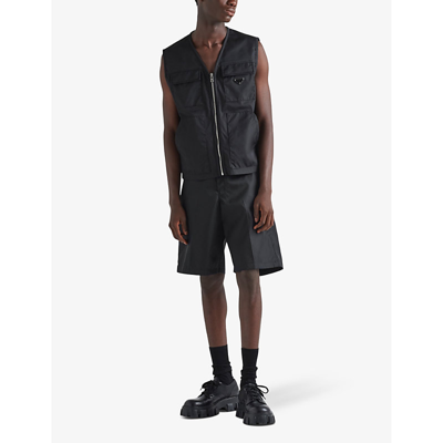 Shop Prada Bermuda Brand-plaque Recycled-nylon Shorts In Black