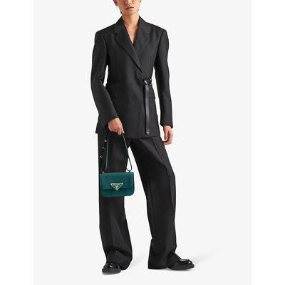 Shop Prada Womens Green Emblème Brand-plaque Leather Shoulder Bag 1 Size