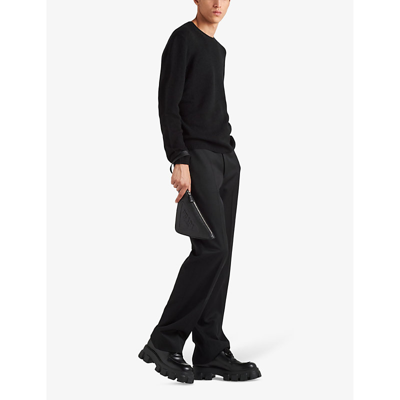 Shop Prada Mens Black Crewneck Regular-fit Cashmere Jumper