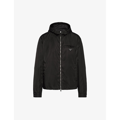 Shop Prada Re-nylon Brand-plaque Hooded Recycled-polyamide Jacket In Black