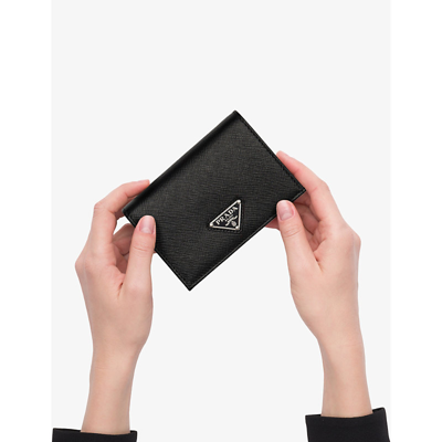 Shop Prada Womens Black Logo-plaque Small Leather Wallet