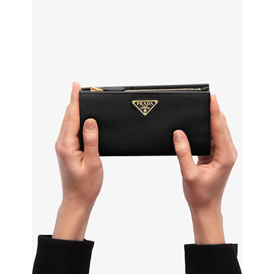 Shop Prada Womens Black Logo-plaque Large Leather Wallet
