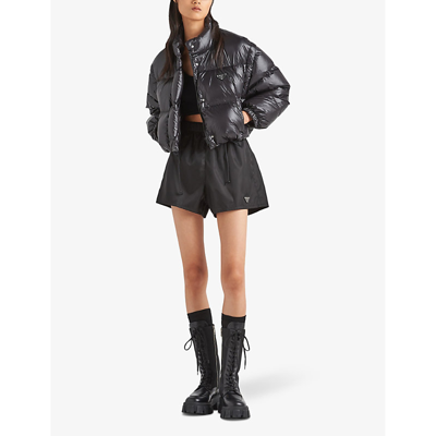 Prada Re-nylon Convertible Cropped Down Jacket In Black