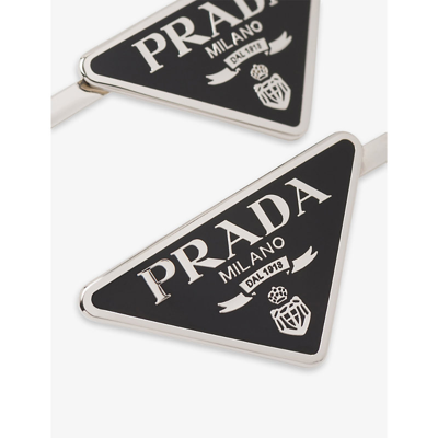 Shop Prada Womens Black Logo-plaque Silver-toned Metal Hair Clips Set Of Two
